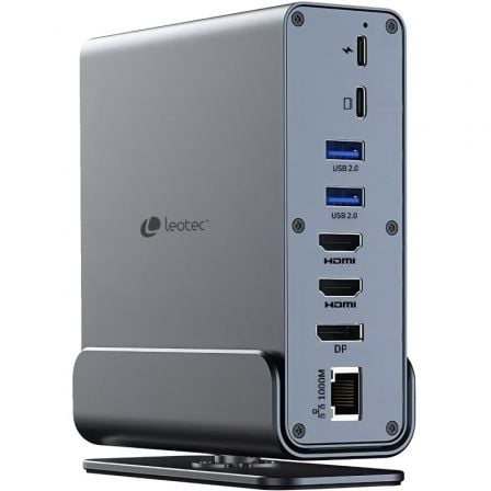 Docking USB Tipo-C Leotec LEDS06/ 5xUSB/ 2xUSB Tipo-C/ 1xUSB Tipo-C PD/ 1xDisplayPort/ 2xHDMI 4K/ 1xRJ45/ 1xJack 3.5/ 1x