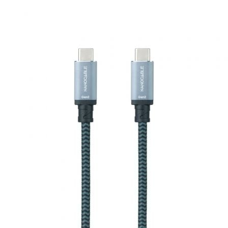 Cable USB 3.1 Tipo-C Nanocable 10.01.4102-COMB/ USB Tipo-C Macho - USB Tipo-C Macho/ Hasta 100W/ 10Gbps/ 2m/ Gris y Negr