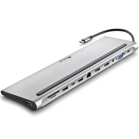 Docking USB Tipo-C NGS WonderDock12/ 3xUSB/ 2xHDMI 4K/ 1xVGA/ 1xRJ45/ 1xLector de Tarjetas/ 1xJack 3.5/ 1xUSB Tipo-C PD/
