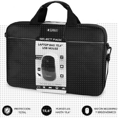 Maletín + Ratón Subblim Select Pack para Portátiles hasta 15.6"/ Cinta para Trolley/ Negro